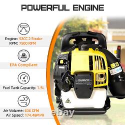 52CC 2-Stroke Gas Backpack Leaf Blower, 530CFM, Adjustable Strap, Yellow