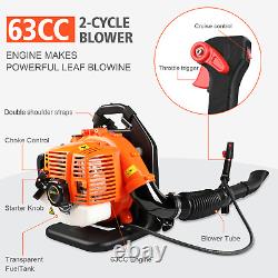 63CC 665CFM 300MPH 3HP 2-Cycle Commercial Backpack Gas Leaf Blower with1.8L Tank