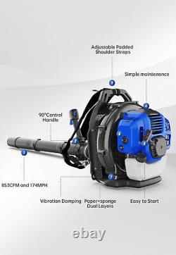 BADGER 53cc Gas Backpack Leaf Blower 2-Cycle Strong Power Air for Lawn Care Snow