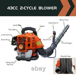 Backpack Gas Blower Multipurpose 550CFM 190MPH 43CC 2-Stroke /Plus 4 Spark Plugs