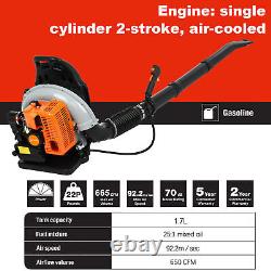 Backpack Gas Powered Leaf Blower-Powerful 63cc 2-Cycle Engine, 665CFM Air Volume