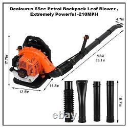 Backpack Leaf Blower Gas Powered Snow Blower 650CFM 23MPH 63CC 2-Stroke 2.3HP US