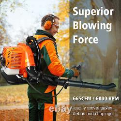 Backpack Leaf Blower Gas Powered Snow Blower 665 CFM 63CC 2-Stroke Engine 3HP