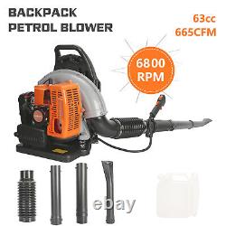 Backpack Leaf Blower Gas Snow Blower 665 CFM 63CC Air-cooled 2-Stroke Engine3HP