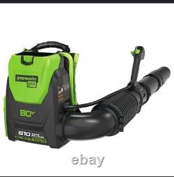 GreenWorks 80-Volt 2.5Ah 610-Cfm Axial Fan Brushless Backpack Blower NIB withBATT