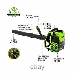 Greenworks 80V 145MPH 580CFM Cordless Backpack Leaf Blower Included BPB80L00