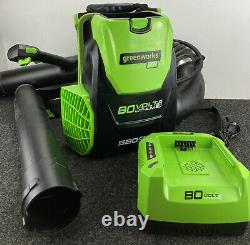 Greenworks BPB80L00 80V 145MP-580CFM Cordless Backpack Leaf Blower With Charger