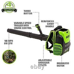Greenworks Pro 80V (180 MPH / 610 CFM) Brushless Cordless Backpack Leaf Blower
