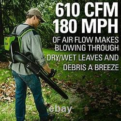 Greenworks Pro 80V 180 MPH / 610 CFM Cordless Backpack Leaf Blower 2.5Ah Batt