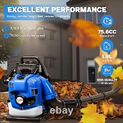 Leaf Blower, 75.6CC Gas Powered Backpack Leaf Blower, 4-Stroke Snow Blower(Blue)