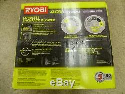 New RYOBI RY40440 145 MPH 625CFM 40V Lithium-Ion Cordless Backpack Leaf Blower