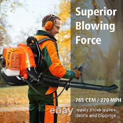 Petrol Leaf Blower Backpack Gas Snow Blower 2-Stroke Engine 43CC 665CFM 270MPH